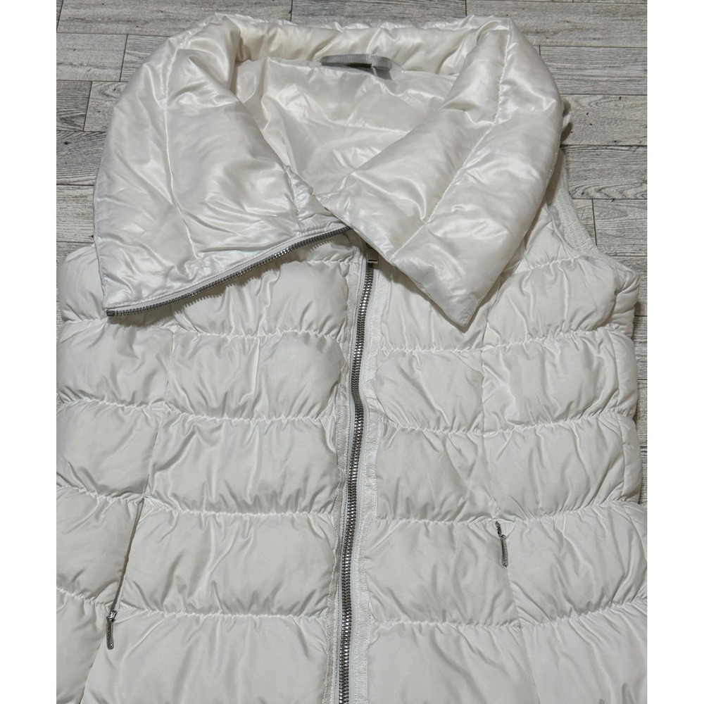 Athleta White Down Puffer Vest Asymmetrical Zip Shawl Collar Small